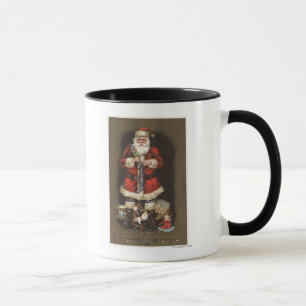 Sankt, die Strumpf mit Nussknacker anfüllt Tasse