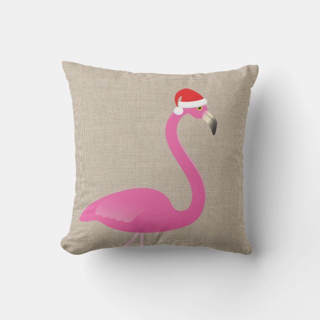 Sankt-Flamingo auf Leinwand-Leinenkissen im Freien Kissen Für Draußen (Vorderseite)