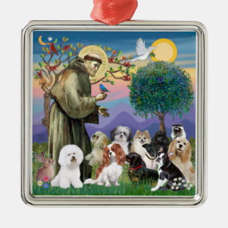 Sankt Franziskus mit 10 Hunden Silbernes Ornament