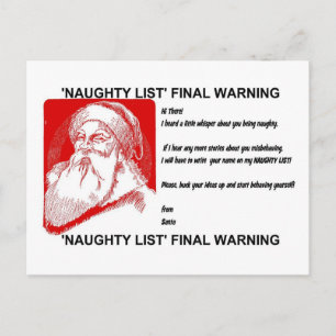 Sankt - freche Liste - abschließende Warnung! Feiertagspostkarte