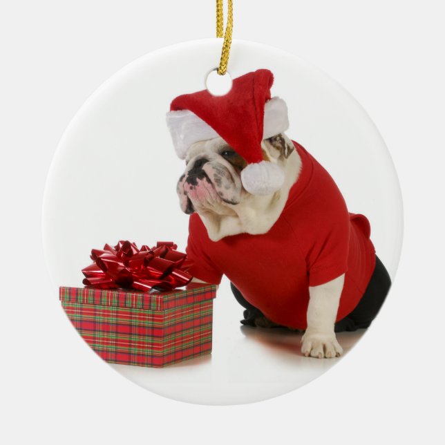 Sankt-Hund - englische Bulldogge gekleidet wie Silbernes Ornament (Vorne)