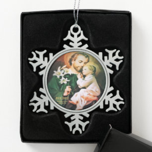 Sankt Josef, Beschützer Jesu Schneeflocken Zinn-Ornament