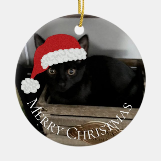 Sankt-Kätzchen-Weihnachtsverzierung Keramikornament (Vorne)