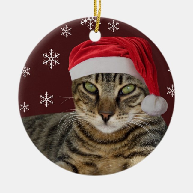 Sankt-Katzen-Weihnachtsverzierung Keramik Ornament (Vorne)