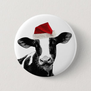 Sankt-Kuh - Milchkuh-tragende Weihnachtsmannmütze Button