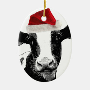 Sankt-Kuh - Milchkuh-tragende Weihnachtsmannmütze Keramik Ornament