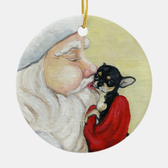 Sankt Kuss für Chihuahua-Kunst-Verzierung Keramik Ornament (Vorne)