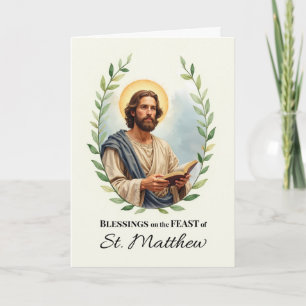 Sankt-Mattäus-Festtag-Segen-Blattkranz Karte