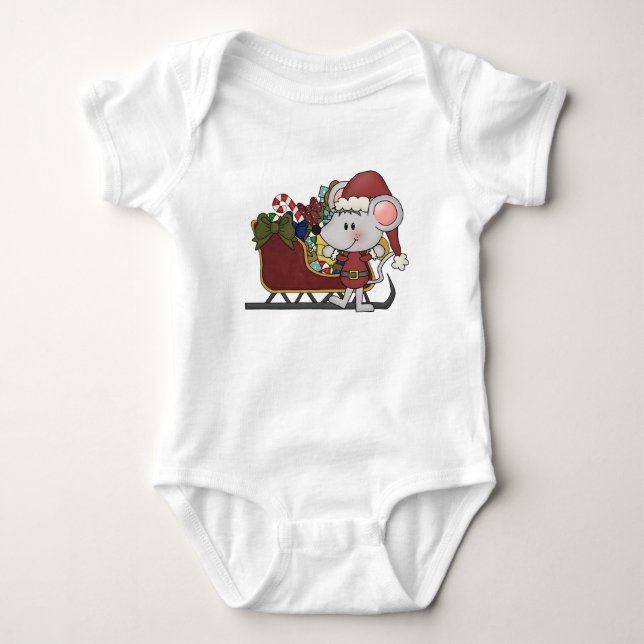 Sankt-Maus mit Schlitten Baby Strampler (Vorderseite)