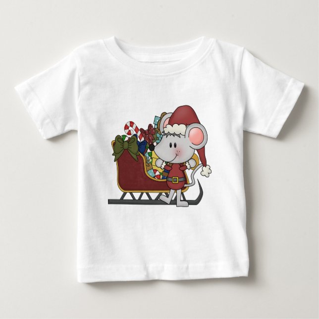Sankt-Maus mit Schlitten Baby T-shirt (Vorderseite)