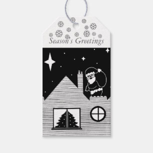 Sankt mit Sack auf Dachschwarzweiss-Weihnachten Geschenkanhänger