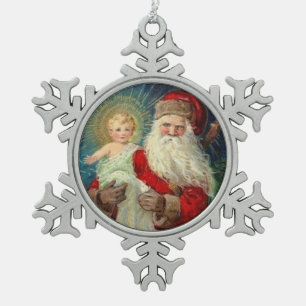 Sankt Nikolaus des Myra Bischofs-Babys Jesus Schneeflocken Zinn-Ornament