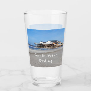 Sankt Peter Ording House auf Pfählen Foto mit Text Glas