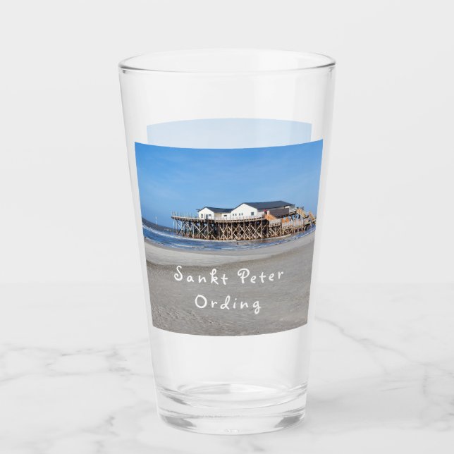 Sankt Peter Ording House auf Pfählen Foto mit Text Glas (Vorderseite)