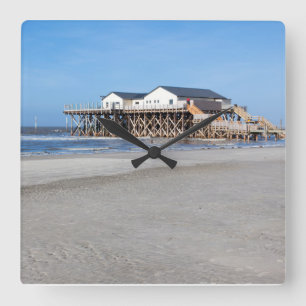 Sankt Peter Ording House auf Pfählen Foto Quadratische Wanduhr
