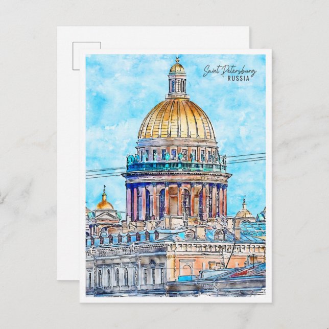 Sankt Petersburg Russland Jahrgang Reise Aquarell Postkarte (Vorne/Hinten)
