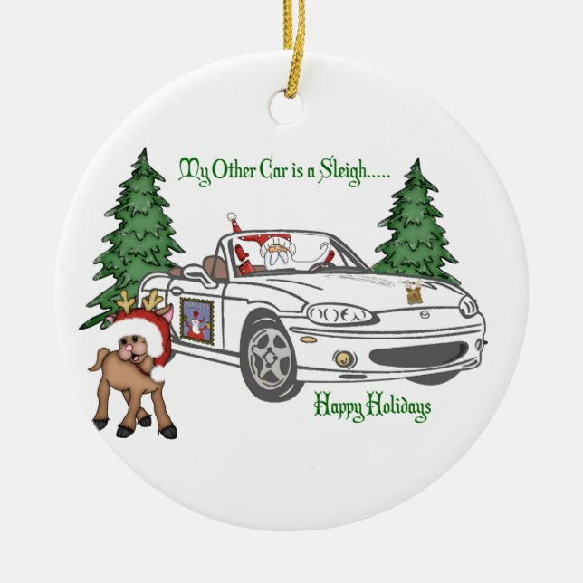 Sankt Pferdeschlitten-Weiß Keramik Ornament (Vorne)