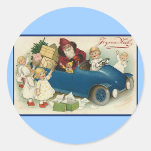 Sankt-Reiten in einem Auto - Joyeaux Weihnachten Runder Aufkleber