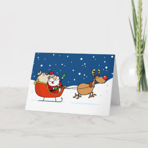 Sankt-Ren-Pferdeschlitten Weihnachtsgrußkarte Feiertagskarte