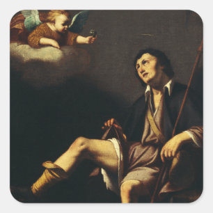 Sankt Rochus und der Engel von Guy François Quadratischer Aufkleber