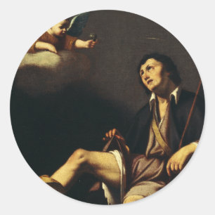 Sankt Rochus und der Engel von Guy François Runder Aufkleber