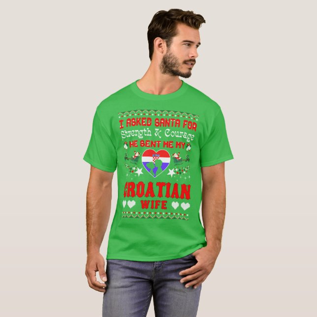 Sankt schickte kroatischem Ehefrau-Weihnachten T-Shirt (Vorne ganz)