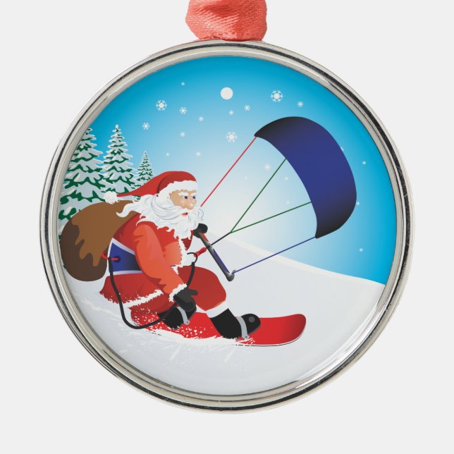 Sankt Snowkite Snowboard-Prämien-Verzierung Silbernes Ornament (Vorne)