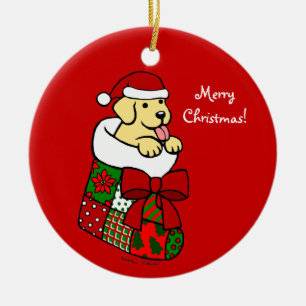 Sankt-Strumpf-Gelb-Labrador-Welpen-Cartoon Keramik Ornament