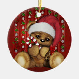 Sankt-Teddybär mit Zuckerstange Keramik Ornament