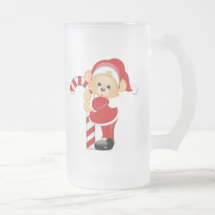 Sankt Teddybär und Candycane Mattglas Bierglas