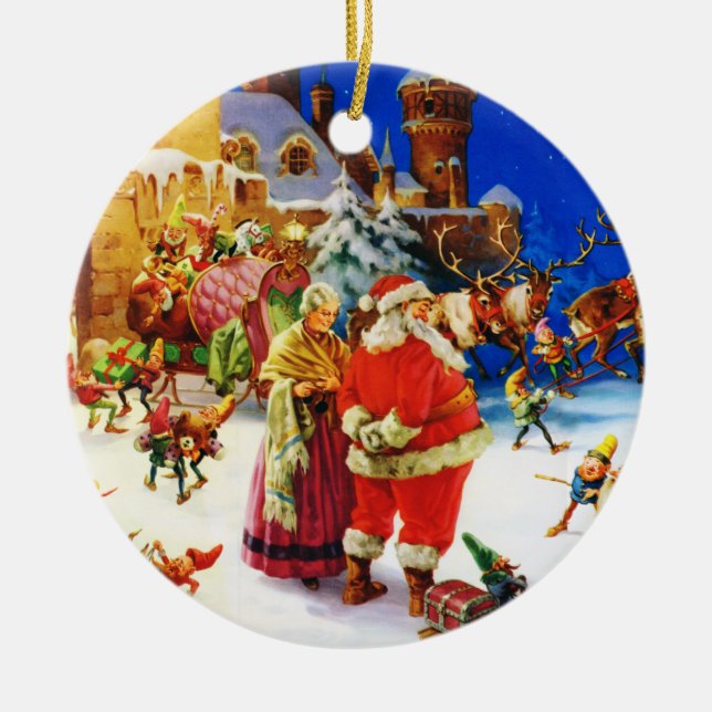 Sankt u. Frau Klaus an NordpolWeihnachtsabend Keramik Ornament (Vorne)