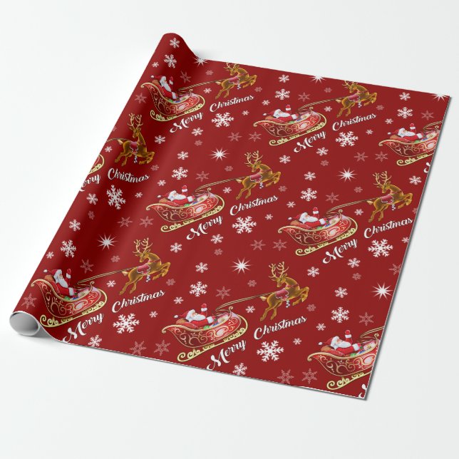 Sankt- u. Pferdeschlitten-Packpapier. Rottöne Geschenkpapier (Ungerollt)
