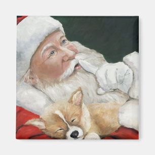 Sankt- und Corgi-Welpen-Weihnachtsmagnet Magnet