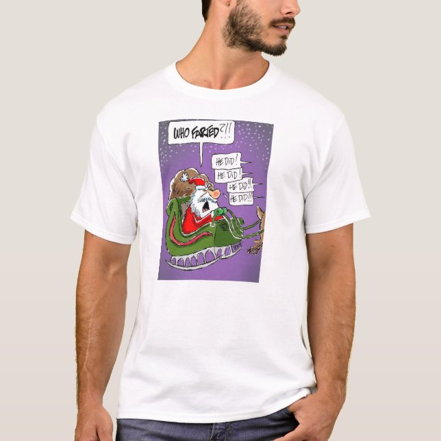 Sankt "wer Farted?!" Cartoon-WeihnachtsT - Shirt (Vorderseite)