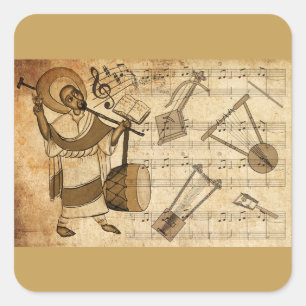 Sankt Yared und das äthiopische Musikinstrument Quadratischer Aufkleber