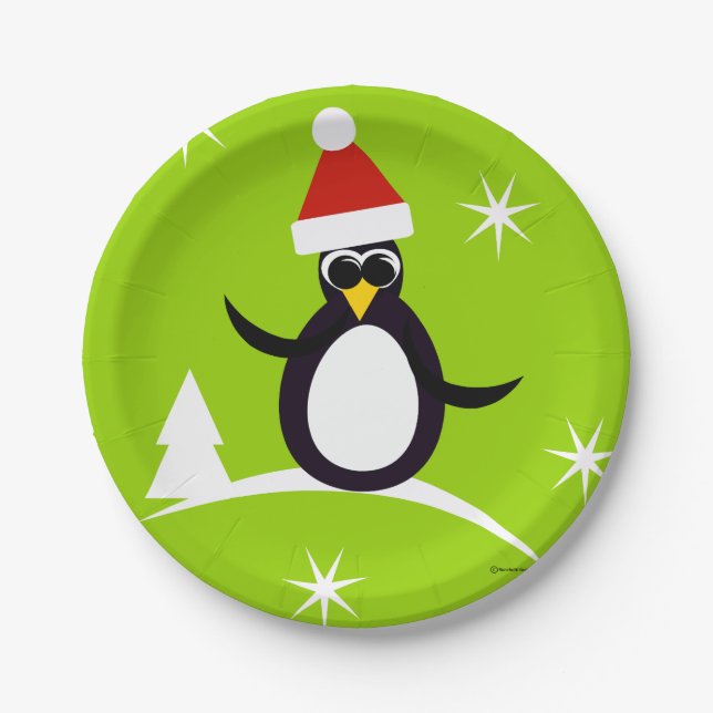 Sanktpenguin-Weihnachtspapier-Party-Teller Pappteller (Vorderseite)