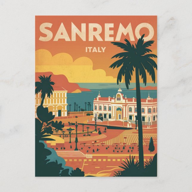 Sanremo, Italien, Darstellung im Retro-Stil Postkarte (Vorderseite)
