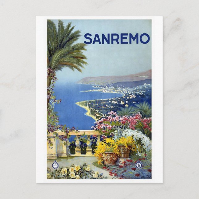 "Sanremo" Vintage Travel Poster Postkarte (Vorderseite)