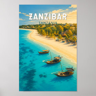 Sansibar Tansania Illustration Reise Kunst Vintage Poster