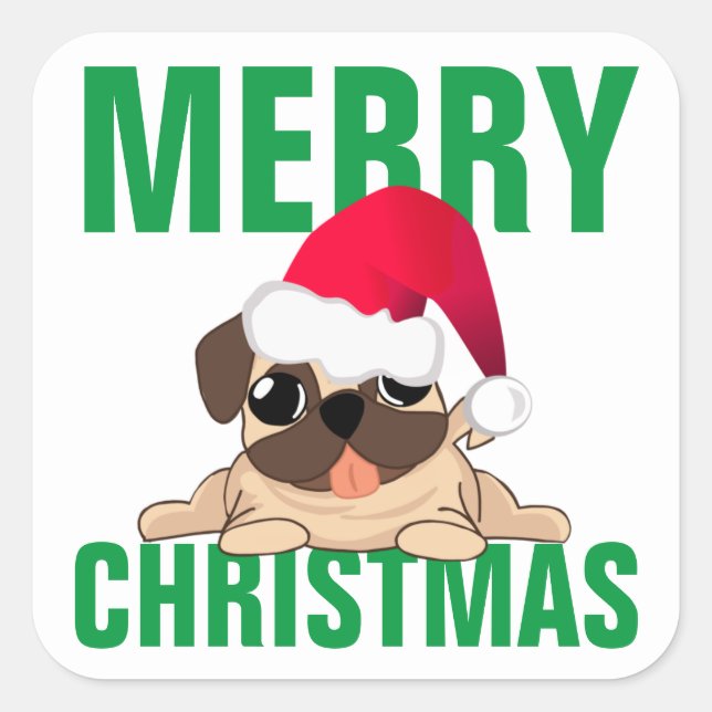 Sant Mops Dog Weihnachtslabel Quadratischer Aufkleber (Vorderseite)