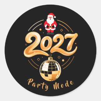 Santa 2027 Party-Modus Gold Disco Weihnachten Runder Aufkleber