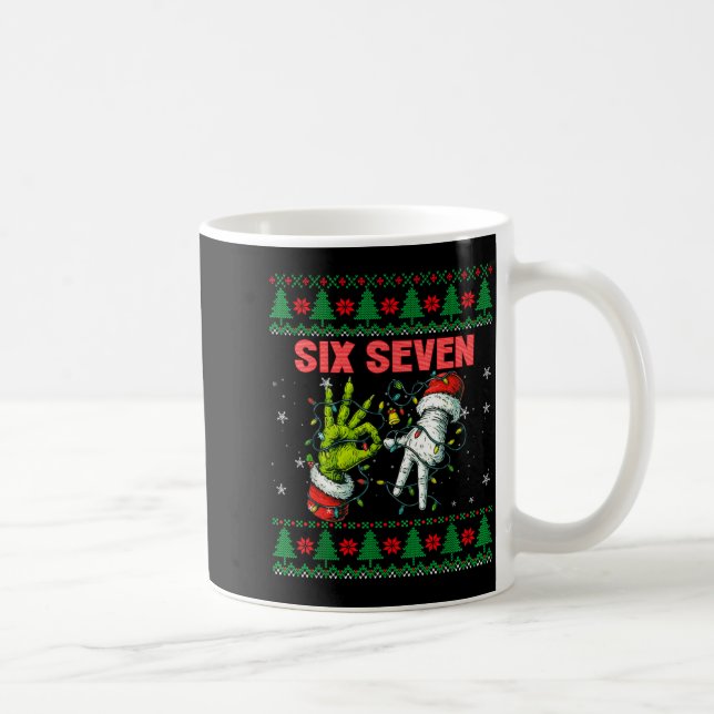 Santa 67 Christmas Ugly Sweater Fingers Six Seven  Kaffeetasse (Rechts)