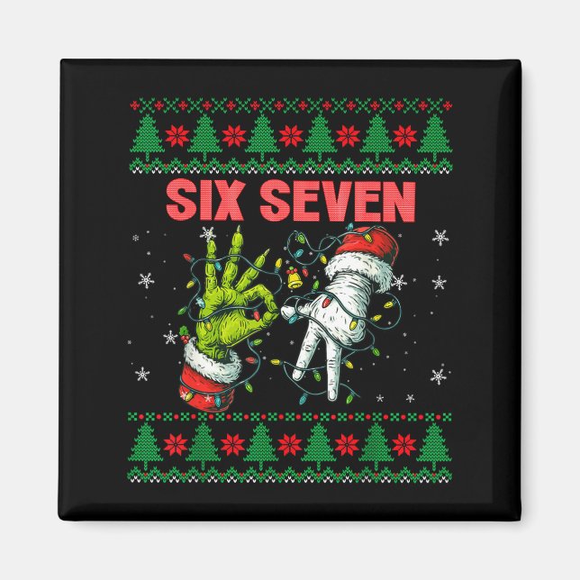 Santa 67 Christmas Ugly Sweater Fingers Six Seven  Magnet (Vorne)