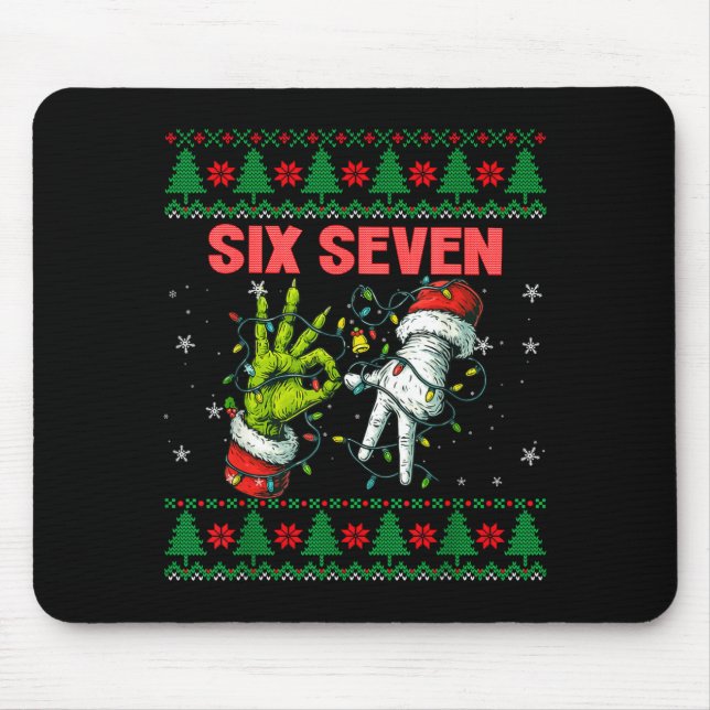 Santa 67 Christmas Ugly Sweater Fingers Six Seven  Mousepad (Vorne)