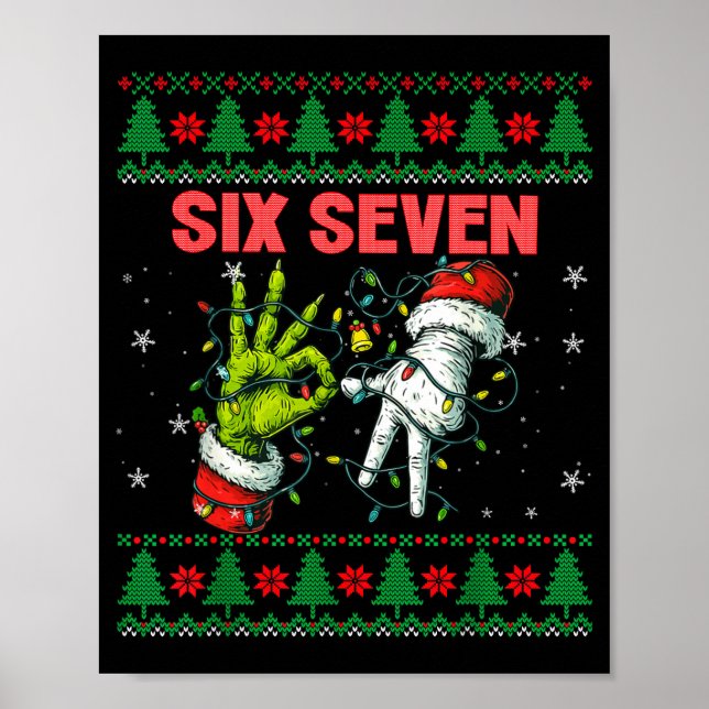 Santa 67 Christmas Ugly Sweater Fingers Six Seven  Poster (Vorne)