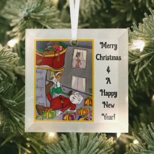 Santa Accident Funny Glass Ornament Aus Glas