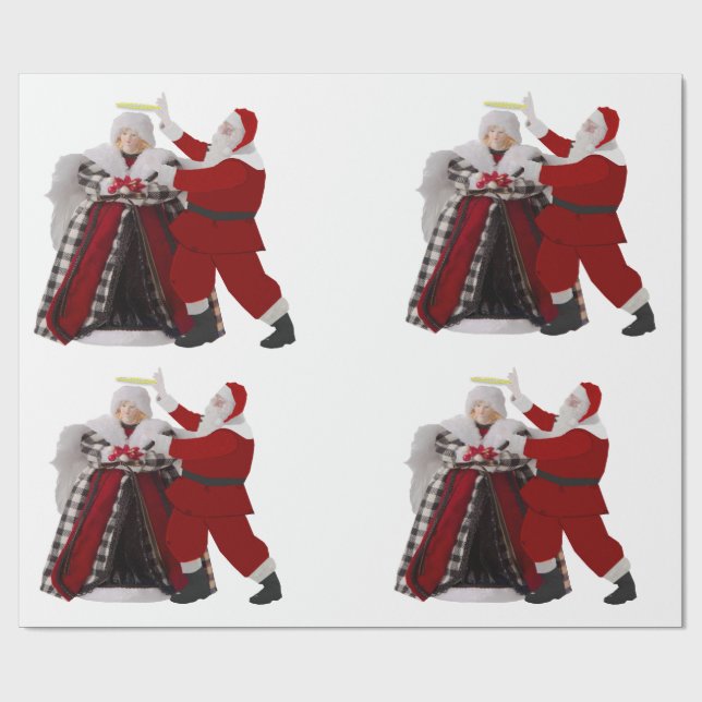 Santa Adjusting a Halo Wrapping Paper Geschenkpapier (Flach)