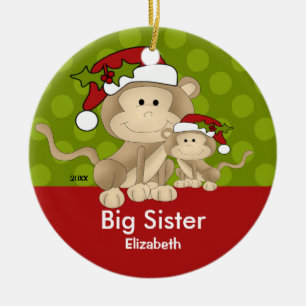Santa-Affe-Große-Schwester-Weihnachtsbaumanhänger Keramikornament