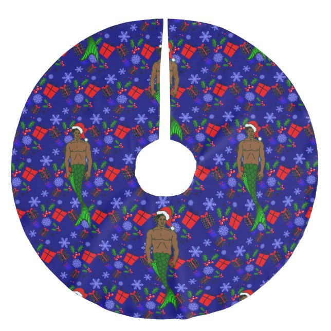 santa afrikanische schwarze Frau hässliche Weihnac Polyester Weihnachtsbaumdecke (Vorderseite)