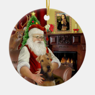 Santa Airedale Keramik Ornament